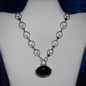 Authentic Onyx in 925 Silver Setting Weaved w Handmade Silver Disc & Loo…